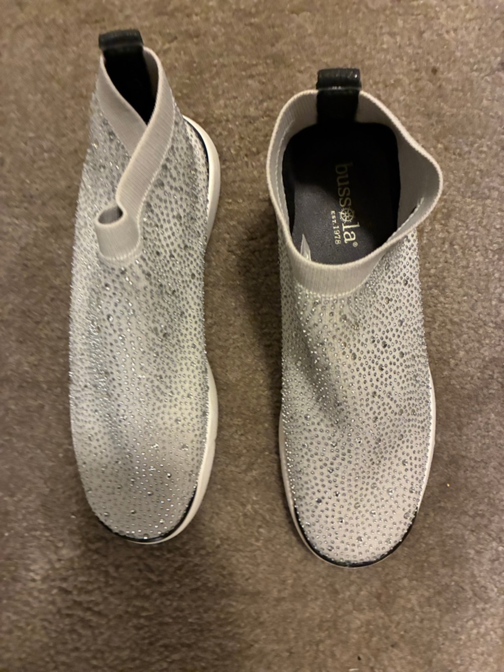 bussola Crystal-Embellished Slip-On Sock Sneakers in Light Gray and White